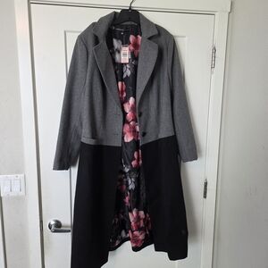Torrid Gray and Black Trench Coat with Floral Lining